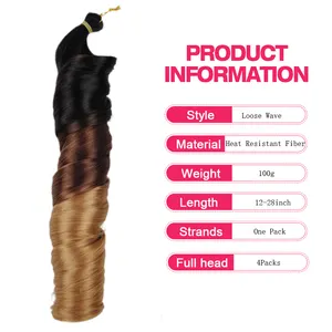 150g Crochet Braid Extensões de cabelo sintético Curly Braiding Hair Silky Loose Body Wave Pony Estilo Spiral Curl Francês Curls