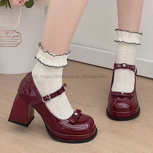 Tacones Gruesos Cómodos Color Vino Tinto Directo de Fábrica - Nuevos Zapatos de Una Sola Correa para Mujer - Product Image 1