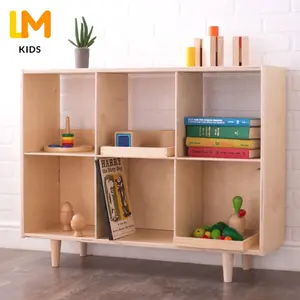 LM KIDS Montessori Wooden Bookcase Children School Furniture Six Cube Shelf Organizer Book Display guangdong bookcase