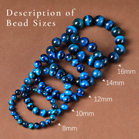 Bracelet Œil de Tigre Bleu Paon, Bijou Tendance en Pierre Précieuse Bleue, Cadeau pour Femmes et Hommes, Accessoire de Bijouterie en Gros pour Boutiques et Vente au Détail