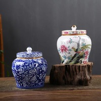 MSH peint à la main petit pot de gingembre en porcelaine bleu et blanc récipient à thé en céramique pot à thé en étain avec couvercle