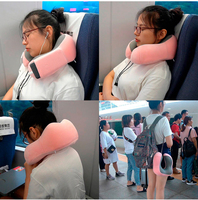 Oreiller de voyage ergonomique en mousse à mémoire de forme réglable, en forme de U, avec masque pour les yeux et bouchons d'oreilles, portable pour avion, train, voiture, bureau