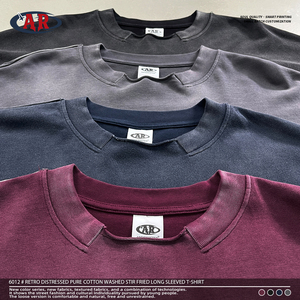Camiseta de Manga Larga para Hombre, Estilo Urbano, Cuello Redondo, 100% Algodón, 350GSM, Teñida con Pigmentos, Lavada, Estilo Vintage, Disponible al por Mayor - Product Image 3