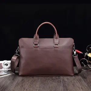 Vintage Business PU Leather Men's Shoulder Computer Briefcase Men's Tote 15.6 inch Laptop Business Solid Casual Crossbody bags