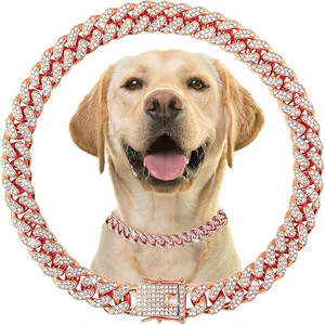 Kalung Anjing Mewah Bahan Alloy Berkilau Berlian, Aksesoris Hewan Peliharaan Modis untuk Anjing Besar - Product Image 1
