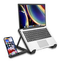 Support d'ordinateur portable pliable 2 en 1 Qidian Plastic, support de tablette de bureau, support d'ordinateur portable réglable avec support de téléphone portable