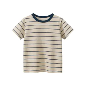 저렴한 도매 소년 여름 티셔츠 1-9 년 스트라이프 셔츠 어린이 O-넥 면직물 캐주얼 의류 유아 어린이