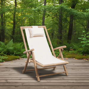 Chaise de jardin pliable en bambou blanc, style rustique - Product Image 2