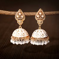 Pendientes Jhumka Turcos Geométricos Retro Étnicos para Mujer, Joyería India, Pendientes Colgantes con Borlas de Campanas Doradas y Flores