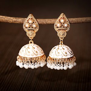 Orecchini Etnici Retrò Geometrici Jhumka Turchi da Donna Gioielli Indiani Orecchini Pendenti con Nappa a Campanella Dorata a Fiore - Product Image 4