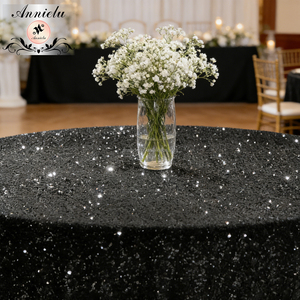 ANNIELU Newest Shinny <strong>Black</strong> Round Velvet <strong>Tablecloth</strong> with 3mm Glitter Sequin for Wedding Event Party Table Decoration - Product Image 5