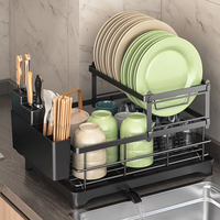 Étagère de rangement murale en acier à double niveau, durable et multifonctionnelle, avec plateau d'égouttage pour l'organisation des assiettes et des bols
