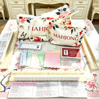 Set Mahjong Amerika Bunga Merah Muda Lengkap Ubin Akrilik Monyet Lucu Tas Serasi Alas Mahjong Rak Mahjong Aksesoris Mahjong