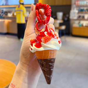 <span class=keywords><strong>Kawaii</strong></span> Waffel-Eiscreme-Anhänger aus Kunstharz, Dessert-Charm, Baumwoll-Handgelenkschlaufe, Mini-Deko-Accessoire für den täglichen Rucksack - Product Image 5