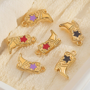 จี้รูปรองเท้าบูทสแตนเลสสตีลเคลือบทอง 18K PVD และดาวเคลือบสีสันสดใส |   ป้องกันการแพ้และทนทาน |   การทำสร้อยคอและกำไลข้อมือด้วยตัวเอง - Product Image 2