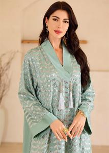 Grenzüberschreitende Leichte Atmungsaktive Polyester-Abaya für Muslimische Frauen im Nahen Osten, Bedrucktes Kleid mit Neuer Goldbestickter Spitze aus Dubai - Product Image 6