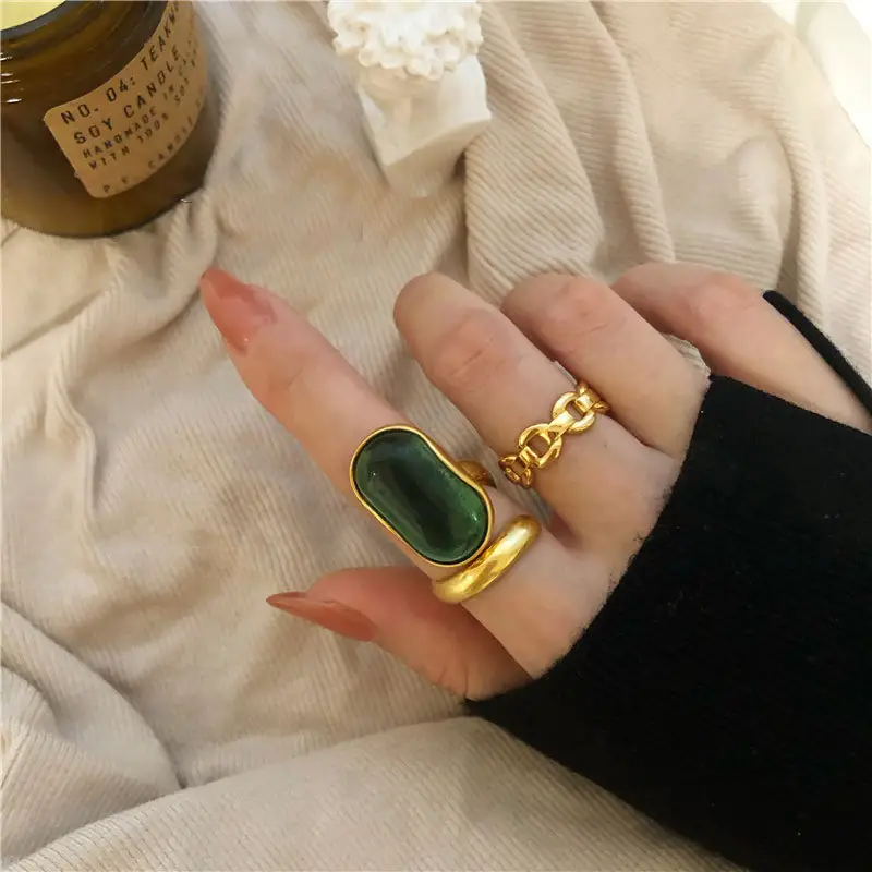 Johvanci — bague plaqué or pour femmes, bijou de luxe, Style français, Antique, romantique, pierres précieuses d'émeraude, 2021