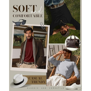 Pull à col roulé thermique doublé en polaire pour homme, manches longues, chaud pour l'hiver, couche de base douce et extensible - Product Image 3