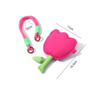 Beautiful Tulip Keychain with Wrist Strap Puffy Fabric Flower Bag Charm Soft Padded Keyring <b>Gift</b> for Girlfriend - Product Image 2