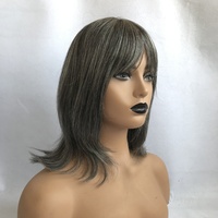 Perruque avant en dentelle de cheveux humains brésiliens Remy sans colle facile à porter coupe en couches Bob frange gris Transparent pour dentelle fabriquée à la machine
