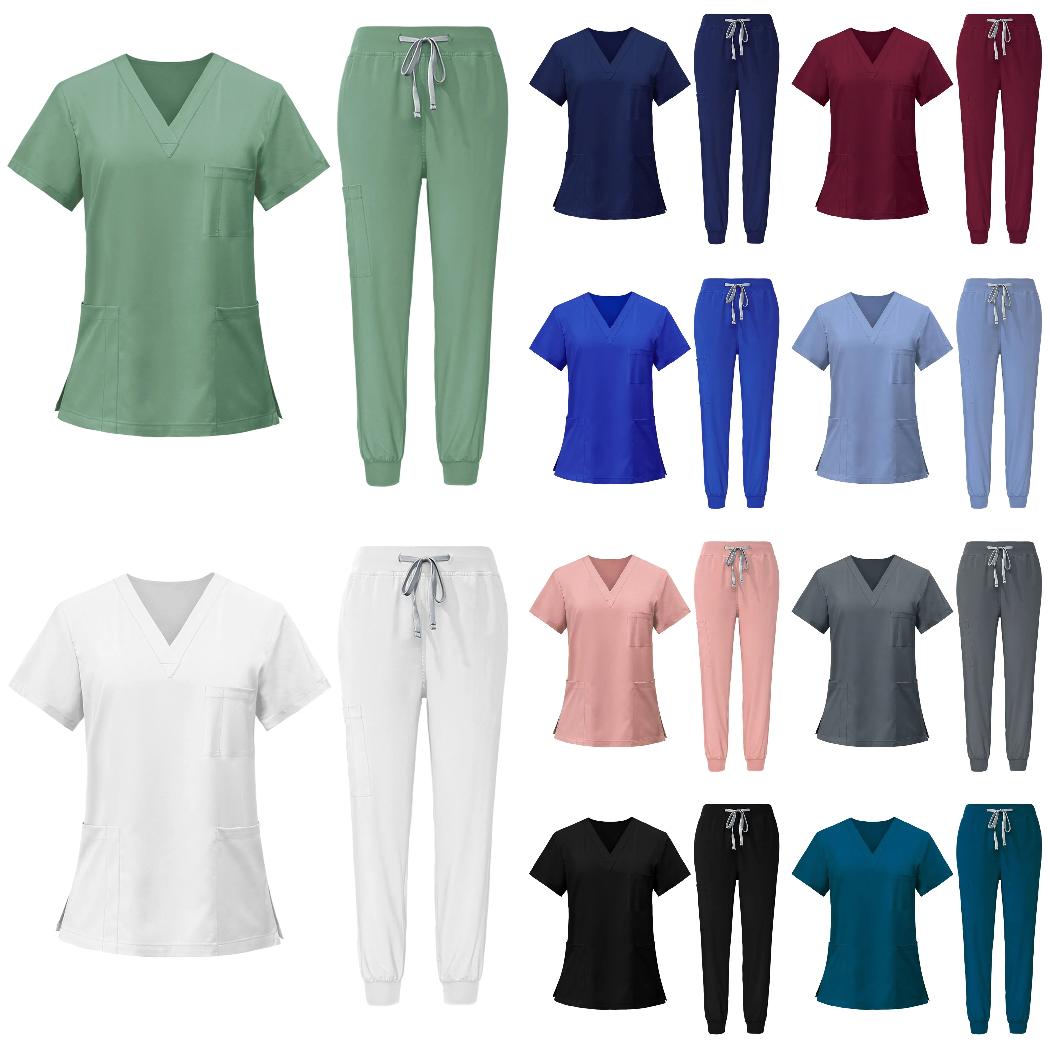 Hauts d'infirmière avec logo personnalisé OEM, combinaison de jogging, tissu non tissé extensible pour le travail, ensembles de blouses d'allaitement pour hommes et femmes, uniformes d'infirmières hospitalières
