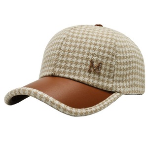 Houndstooth Baseball Cap For Women Flannel Duckbill Hat Warm Autumn Winter Outdoor Fashionable British Style - Product Image 5