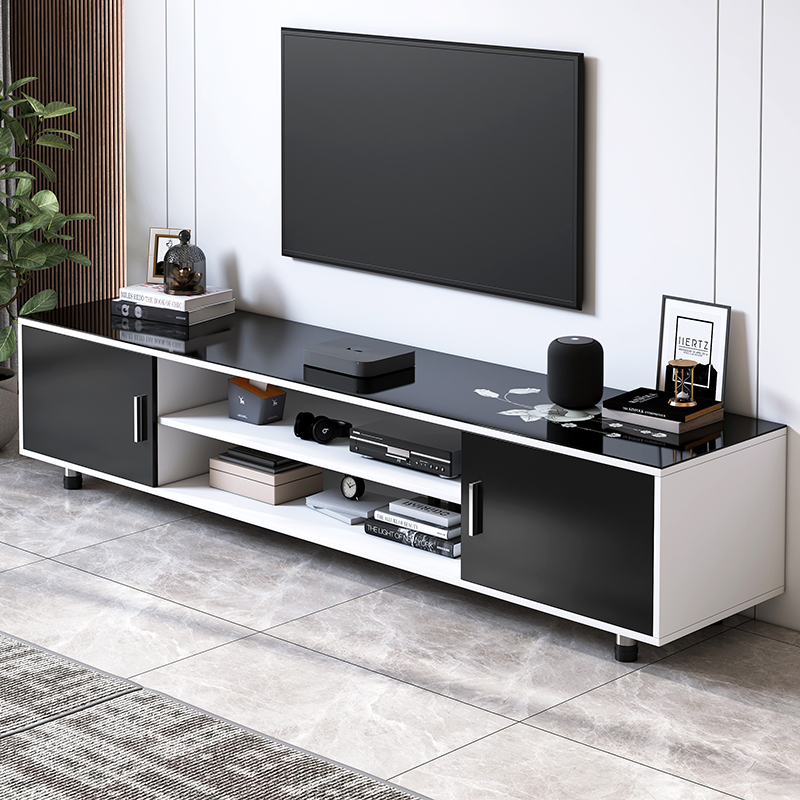 Modernes Wohnzimmer gehärtetes Glas schwarz TV-Tisch TV-Schrank Ständer Regal mit Schubladen Design gute Qualität Möbel