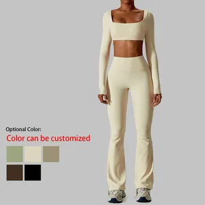 New Design Custom Workout Fitness Active Wear Crop Tops High Waist Fitness Flares Pants Yoga Set For Women