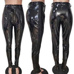 Automne couleur unie fond fendu dames Leggings <span class=keywords><strong>en</strong></span> <span class=keywords><strong>cuir</strong></span> <span class=keywords><strong>femme</strong></span> vêtements d'hiver Streetwear <span class=keywords><strong>cuir</strong></span> PU femmes <span class=keywords><strong>pantalons</strong></span> <span class=keywords><strong>pantalons</strong></span> - Product Image 4
