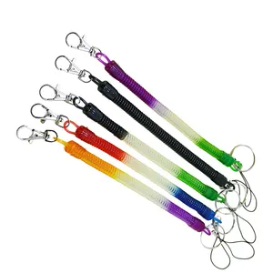 Factory Wholesale custom Plastic Key Holder Stretchy Keychain Spiral Lanyards Lobster Clasp Clips Hooks Retractable Spring Coil