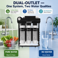 Purificateur d'eau RO Aicksn 5 étapes 100G avec réservoir et robinet, cartouche 10 pouces, auto-nettoyant électrique pour usage domestique et eau potable