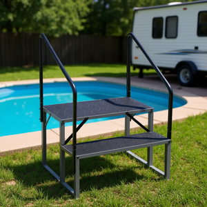 Escalera antideslizante de 2 escalones para caravana con pasamanos, capacidad de 660 lb, para piscina, casa móvil, escaleras de acero duraderas - Product Image 2