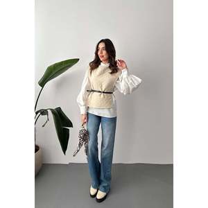 Ensemble chemise-poncho beige à ceinture pour femme, style bureau de haute qualité, col à nœud, motif léopard, taille 2XL pour le printemps et l'automne - Product Image 3