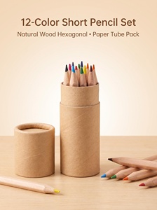 12 Mini Colored Pencils Natural Wood Hexagonal Kraft Tube Non Toxic Eco Kids Coloring Gift Back to School Custom Logo OEM Bulk - Product Image 3