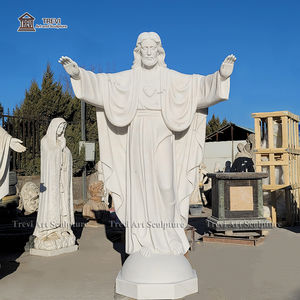 Christ le Rédempteur Taille Réelle Sculpture En Pierre Marbre Sacré-Cœur Jésus Statue - Product Image 2