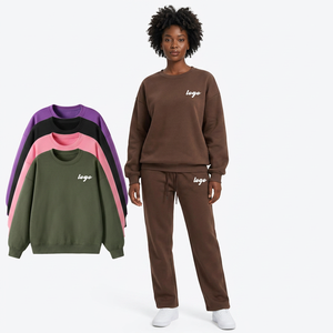 Ensemble de jogging décontracté en molleton polyester/coton imprimé automne-hiver pour hommes et femmes, coupe droite et large, avec impression par transfert thermique sur le devant - Product Image 2