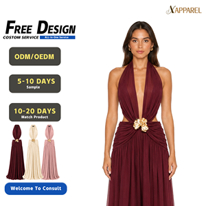 Robe de soirée longue dos nu A&J pour femme avec broche florale métallique, découpes latérales et jupe drapée froncée – Design sur mesure GRS - Product Image 1