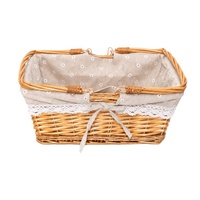 Panier de rangement multifonctionnel portable en osier tressé à la main, design rustique, avec poignée, pour pique-nique, fruits, légumes, collations, avec couvercle, forme rectangulaire