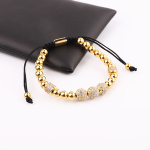 Braccialetto dell'Amicizia Regolabile da <span class=keywords><strong>Uomo</strong></span> in Macramè con Perline in Acciaio Inossidabile e Charm a Sfera CZ, Nuovo Design - Product Image 3