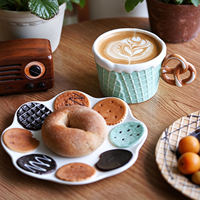 Service de vaisselle créatif en céramique en forme de gaufre, tasse à café fantaisie avec soucoupe, vaisselle en porcelaine mignonne pour la maison et le café