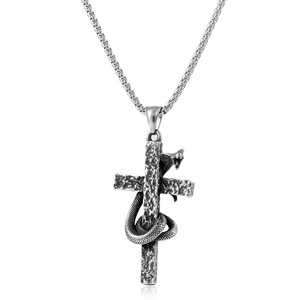 Yunnique – collier avec pendentif croix Cobra en acier inoxydable pour hommes, bijoux de mode de Style Punk rétro - Product Image 1