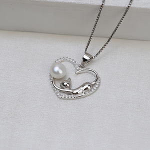 Colgante de Plata S925, 7-8, Diseño de Mono Pesca Luna, Bandeja de Joyería DIY Vacía, Accesorio con Perla Incrustada 1476 - Product Image 3