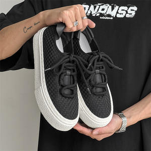 2026 New Fashion Checkered Woven Canvas <b>Shoes</b> <b>Men</b> Breathable Thick Sole Board <b>Shoes</b> Non Slip Casual <b>Platform</b> Skate Sneakers - Product Image 2