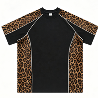 T-shirts pour hommes personnalisés à imprimé léopard et effet usé, col rond, épaules tombantes, style streetwear, 100 % coton, 300 grammes