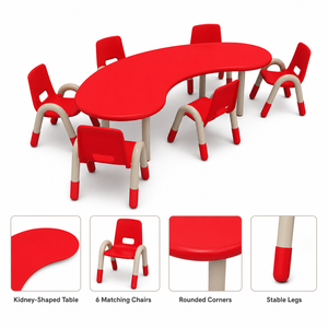Ensemble table et chaise Montessori pour enfants en plastique coloré, design lune en forme de S, écologique, pour maternelle, salle de classe, école, <span class=keywords><strong>chambre</strong></span> - Product Image 2