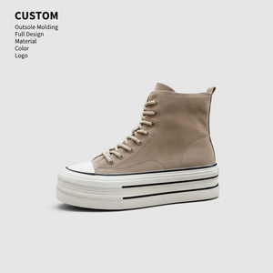 Zapatillas de Lona de Caña Alta para Mujer, Personalizadas OEM ODM, con Cordones, Parte Superior de Gamuza, Suela de Plataforma Antideslizante, Zapatillas Casuales de Moda al por Mayor - Product Image 1