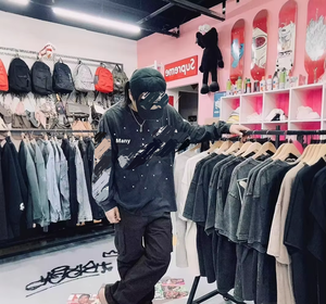 T-shirt casual in cotone 100% da 280 grammi con stampa vintage effetto acqua, vestibilità ampia, maniche lunghe, per <span class=keywords><strong>uomo</strong></span> e <span class=keywords><strong>donna</strong></span>, stile Hell High Street Star - Product Image 5