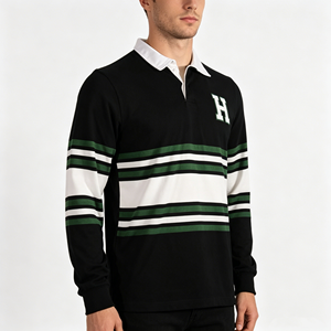 Custom 350gsm Long Sleeve Stripe Knitted Rugby Jersey for School <strong>Leavers</strong> Embroidered Patches on Football Jumper - Product Image 3
