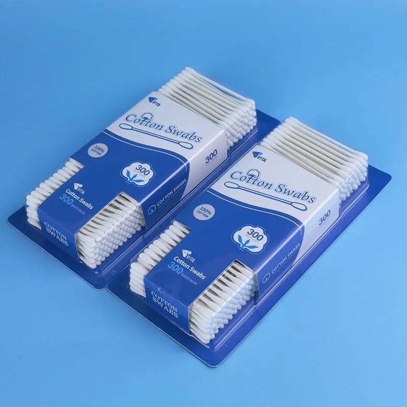 Free Sample Custom 300pcs Q tip paper stick daily care cotton buds swabs in blister pack