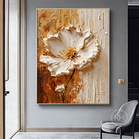 Peinture à l'huile abstraite purement peinte à la main sur toile, texture 3D, motif floral, décoration pour entrée et salon.